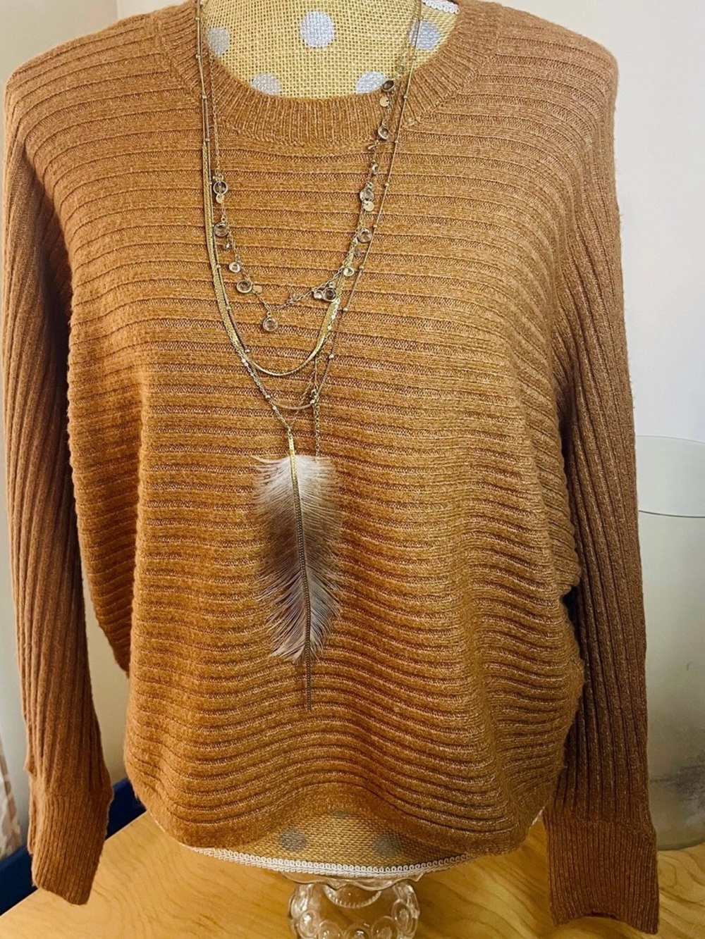 NWT, Yarn & Sea Knit Ribbed Caramel Sweater, Size L